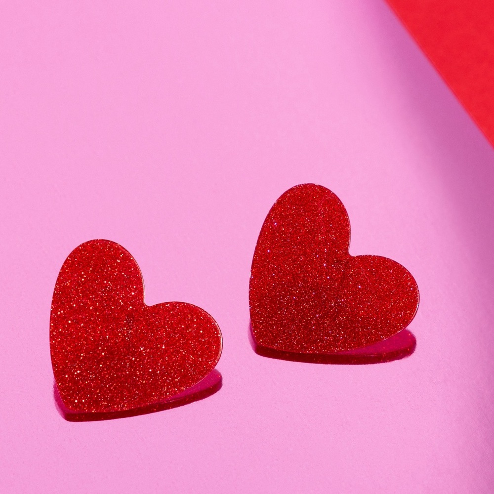 Red Glitter Heart Earrings